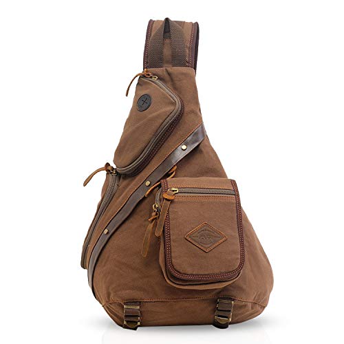 FANDARE Retro-Brusttasche, Herren, Rucksack, Damen, Sling Bag, Segeltuch, Schultertasche, Umhängetasche, für Business, Universität, Schule, Radfahren, Camping, Reise, Braun, L, Freizeitrucksack von FANDARE