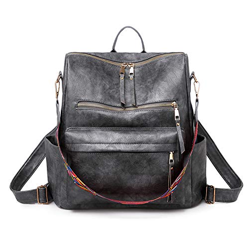 FANDARE Retro Rucksack Damen 3 in 1 Handtasche Mädchen Schultasche Wasserdicht Schultertasche Schulrucksack Casual Daypacks für Pendeln Reise Campus Sport Schulranzen Rucksäcke Dauerhaft PU Grau von FANDARE