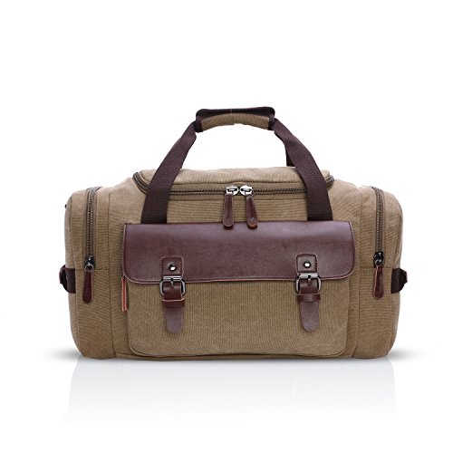 FANDARE Retro Sport Reisetasche Herren/Damen Gym Handtasche Boston Tasche Outdoor Camping Umhängetasche Atmungsaktiv Leinwand Khaki von FANDARE