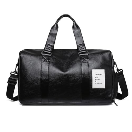 FANDARE Retro Sporttasche Reisetasche mit Schuhfach Herren Damen PU Leder Weekender Ryanair Handgepäck Weekender Bag Schwimmtasche Doktortasche Trainingstasche Badetasche Urlaubstasche Schwarz von FANDARE