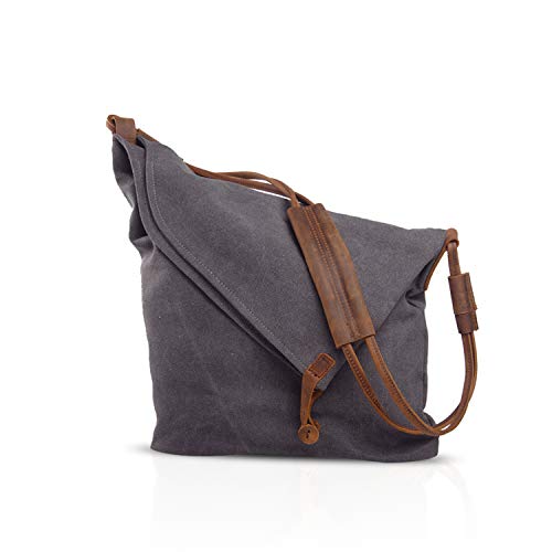 FANDARE Retro Umhängetasche für Männer/Frauen, 33 cm (13 Zoll), Laptop, Business, Crossbody Bag, Outdoor, Reisen, Camping, große Kapazität, Messengertasche, atmungsaktiv, Segeltuch, Grau, L, von FANDARE