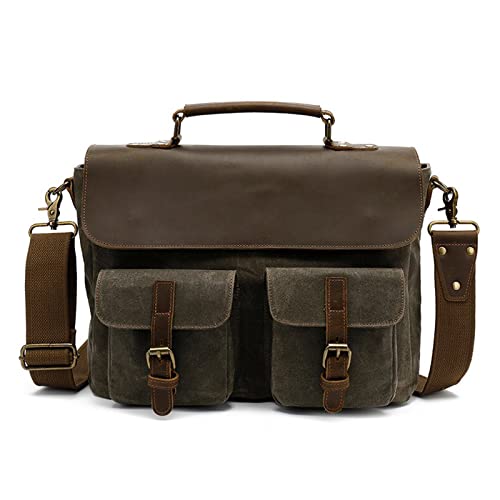 FANDARE Retro Umhängetasche Handtasche Tragetasche Schultertasche Herrentasche Segeltuch Leder Kuriertasche Messenger-Bags Aktentasche für Arbeit Reise Schule Hochschule Arbeit SchulranzenGrün von FANDARE