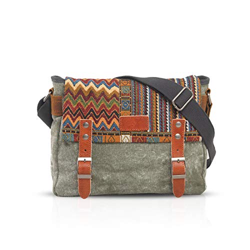 FANDARE Retro Umhängetasche für Männer/Frauen Business Crossbody Bag Outdoor Reise Camping Große Kapazität Umhängetasche Atmungsaktiv Leinwand, grün, L, Freizeitrucksack von FANDARE