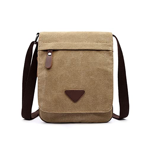 FANDARE Retro Umhängetasche Herren Segeltuch Arbeitstasche Damen Messenger Bag Schultertasche Herrentasche zum Umhängen für Reise Schule Hochschule Arbeit Outdoor Schulranzen Khaki von FANDARE