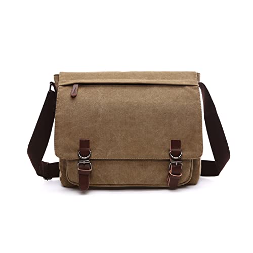 FANDARE Retro Umhängetasche Herren Segeltuch Arbeitstasche Messenger Bag Schultertasche passen 12,9-Zoll-Laptop Herrentasche Umhängen für Reise Schule Hochschule Arbeit Outdoor Schulranzen Khaki von FANDARE