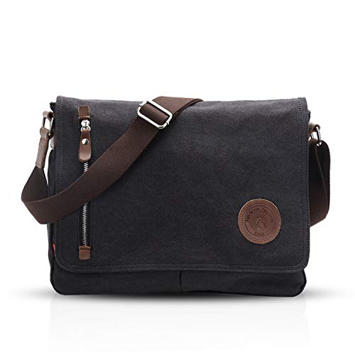 FANDARE Retro Umhängetasche Schultertasche Segeltuch Laptoprucksäcke für 14 Zoll Laptop Kuriertasche Herren Damen Crossbody Messenger Bag Reise Schule Hochschule Arbeit Multifunktions Schulranzen Blau von FANDARE