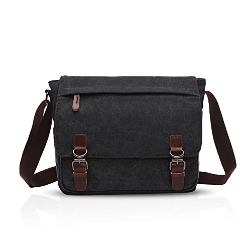 FANDARE Retro Umhängetasche Segeltuch Schultertasche Herren Damen Lehrertasche Briefträgertasche für 12.9 Zoll Notebook Laptoptasche Große Aktentasche Freizeit Reise Business Messenger Bag Schwarz M von FANDARE