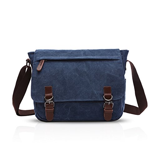 FANDARE Retro Umhängetasche Segeltuch Schultertasche Herren Damen Lehrertasche Briefträgertasche für 12.9 Zoll Notebook Laptoptasche Große Aktentasche Freizeit Reise Business Messenger Bag Blau M von FANDARE