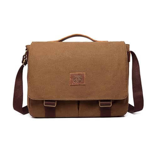 FANDARE Retro Umhängetaschen Herren Aktentasche Schultertasche Groß Arbeitstasche Leinwand Groß Messenger Bag Damen Arzttasche Tragetasche Aktenkoffer für Reisen, Geschäft Lehrertasche Braun von FANDARE