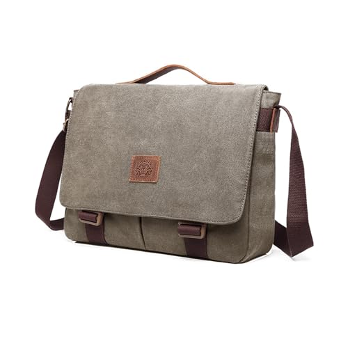 FANDARE Retro Umhängetaschen Herren Aktentasche Schultertasche Groß Arbeitstasche Leinwand Groß Messenger Bag Damen Arzttasche Tragetasche Aktenkoffer für Reisen, Geschäft Lehrertasche Grau von FANDARE