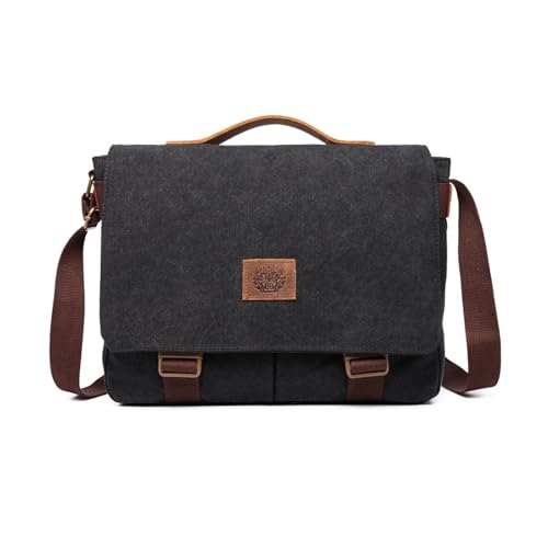 FANDARE Retro Umhängetaschen Herren Aktentasche Schultertasche Groß Arbeitstasche Leinwand Groß Messenger Bag Damen Arzttasche Tragetasche Aktenkoffer für Reisen, Geschäft Lehrertasche Schwarz von FANDARE