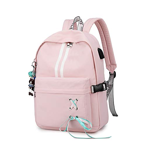 FANDARE Rucksack Mädchen Teenager Schulrucksack Luminous Schulrucksack Schultasche Schulranzen Mädchen Rucksäcke mit USB Teenager Tagesrucksack Reise Daypacks Damen Kinderrucksäcke Polyester Rosa von FANDARE