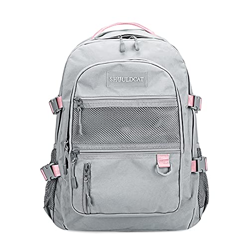 FANDARE Rucksack Schulrucksack Schulranzen Daypacks mit Laptopfach für 15.6 Zoll Umhängen Tasche Mädchen Junge Schultaschen Universität Reisen Freizeit Tagesrucksack Wasserdichtes Polyester Grau Rosa von FANDARE