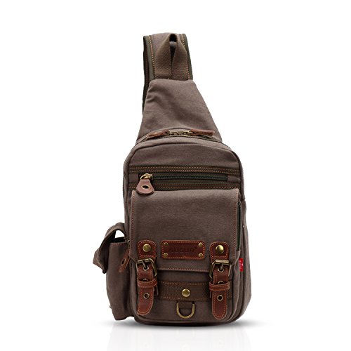 FANDARE Rucksack Sling Bag Umhängetasche Messenger Tasche Schultertasche Reisen Daypack Klein Crossbady Bag Segeltuch Grün von FANDARE