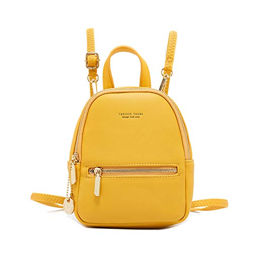 FANDARE Rucksäcke Damen Umhängetasche Klein Schulrucksack Elegant Handtasche Casual Daypacks Mädchen Reise Wandern Schulranzen Wasserdicht PU Leder Gelb von FANDARE