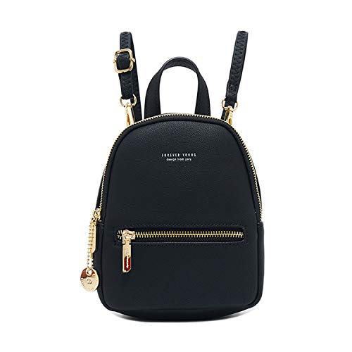 FANDARE Rucksäcke Damen Umhängetasche Klein Schulrucksack Elegant Handtasche Casual Daypacks Mädchen Reise Wandern Schulranzen Wasserdicht PU Leder Schwarz von FANDARE