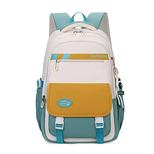 FANDARE Schulranzen Mädchen Junge Schulrucksack Daypacks Büchertaschen für Grund-, Mittel- und Oberschüler Rucksack Hochschule Damen Schultertaschen für Uni Reisen mit Plüsch-Accessoires Gelbgrün von FANDARE