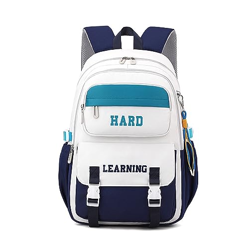 FANDARE Schulranzen Mädchen Junge Schulrucksack Lässig Rucksack Büchertaschen für Grund-, Mittel- und Oberschüler Hochschule Damen Schultertaschen für Uni Reisen Freizeit Daypacks Blau Weiss von FANDARE