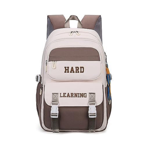 FANDARE Schulranzen Mädchen Junge Schulrucksack Lässig Rucksack Büchertaschen für Grund-, Mittel- und Oberschüler Hochschule Damen Schultertaschen für Uni Reisen Freizeit Daypacks Braun von FANDARE