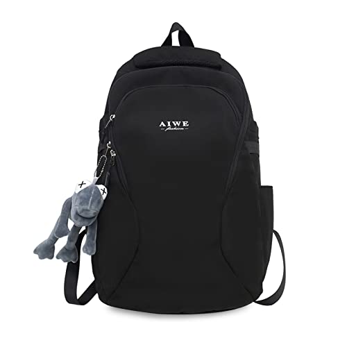 FANDARE Schulranzen Schulrucksack Kinderrucksack Mädchen Junge Daypacks Schultasche Nylon Hochschule Schultertasche Damen Freizeitrucksack für Outdoor Reisen Schule mit Plüsch-Accessoires Schwarz von FANDARE