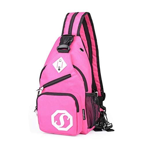 FANDARE Schulrucksack Brusttasche Jungs/Mädchen Sling Rucksack Herren Damen Schulranzen Schultertasche Sling Bag Rucksack Umhängetasche Sporttasche für Sport, Reisen Wasserdicht Polyester Rosenrot von FANDARE