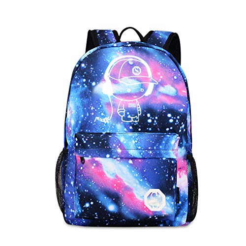 FANDARE Rucksack Mädchen TeenagerSchulrucksack Galaxy Leuchtend Schultasche Junge Mädchen Rucksäcke Schulranzen mit USB Teenager Tagesrucksack Reise Daypacks Damen Herren Kinderrucksäcke Blau C von FANDARE