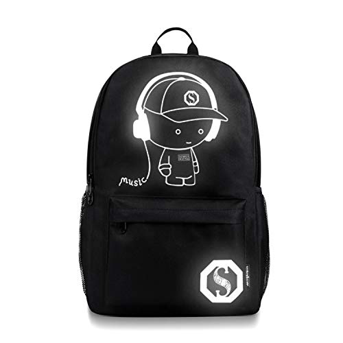 FANDARE Rucksack Mädchen TeenagerSchulrucksack Galaxy Leuchtend Schultasche Junge Mädchen Rucksäcke Schulranzen mit USB Teenager Tagesrucksack Reise Daypacks Damen Herren Kinderrucksäcke Schwarz A von FANDARE