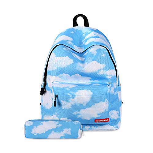 FANDARE Schulrucksack Galaxy Schultasche Junge Mädchen Rucksäcke Schulranzen mit Mäppchen Teenager Tagesrucksack Reise Daypack Damen 14 Zoll Laptop-Tasche Kinderrucksäcke Wasserdicht Polyester Wolken von FANDARE