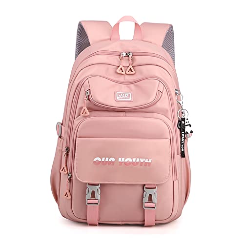 FANDARE Schulrucksack Schulrucksack Jugendliche Schultasche Jungen Mädchen Rucksack Schulranzen für Schüler Outdoor Reise Daypacks Freizeitrucksack Rucksack Wasserdicht Polyester Rosa von FANDARE