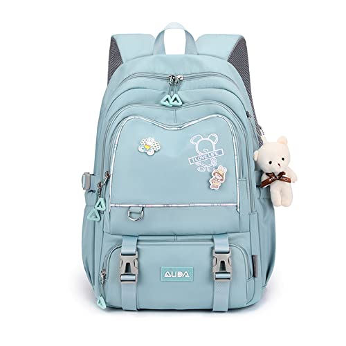 FANDARE Schulrucksack Schulrucksack Kinderrucksack Schultasche Jungen Mädchen Rucksack Schulranzen für Outdoor Reise Daypacks Freizeitrucksack Rucksack mit Plüsch Anhänger Wasserdicht Nylon Blau von FANDARE