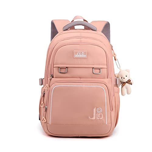 FANDARE Schulrucksack Schulrucksack Ultraleicht Daypacks Kinderrucksack Schultasche Jungen Mädchen Rucksack Schulranzen Outdoor Reise Daypacks mit Plüsch Anhänger Wasserdicht Nylon Rosa von FANDARE