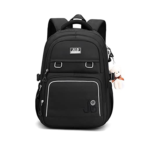 FANDARE Schulrucksack Schulrucksack Ultraleicht Daypacks Kinderrucksack Schultasche Jungen Mädchen Rucksack Schulranzen Outdoor Reise Daypacks mit Plüsch Anhänger Wasserdicht Nylon Schwarz von FANDARE