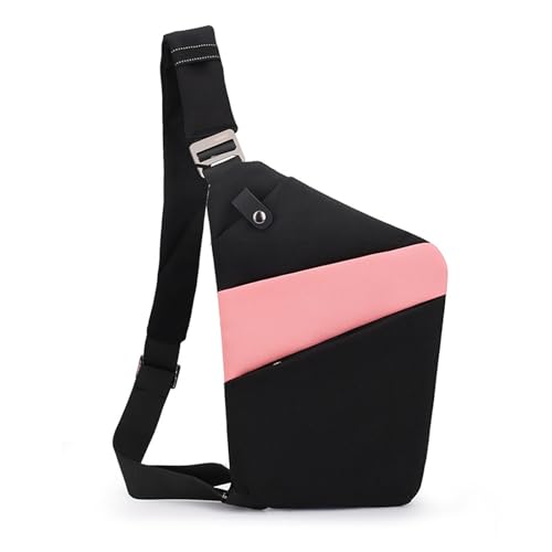 FANDARE Segmentiert Brustasche Anti Diebstahl Sling Bag Herren Sport Damen Umhängetasche Links Schulter Crossbody Messenger-Bags Schultertaschen für Reise Schule Wandern Bodybag Schwarz Rosa von FANDARE