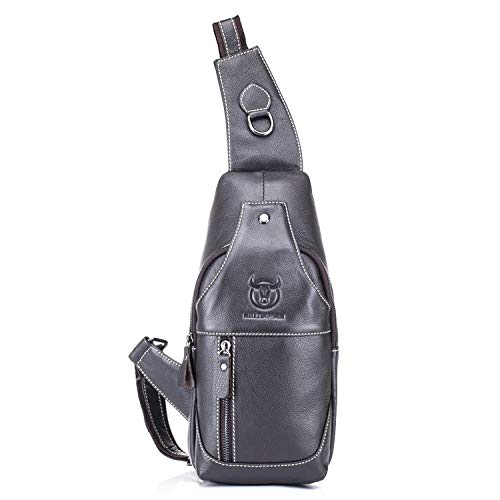 FANDARE Sling Bag Leder Brusttasche Schultertasche Wasserresistent Tragetasche Herren Umhängetasche zum Wandern,Radfahren,Reisen,Freizeit oder Multipurpose Tagepacks Grau Braun von FANDARE