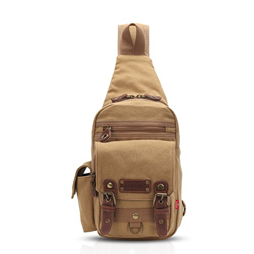 FANDARE Sling Bag Messenger Bag Schulterrucksack Umhängetasche Kleine Sporttasche Canvas, Khaki, Large von FANDARE