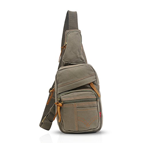 FANDARE Sling Bag Schultertasche, Schule, Reisen, Messenger, Brusttasche, für Männer und Frauen, Segeltuch, Armee grün, L, Freizeitrucksack von FANDARE