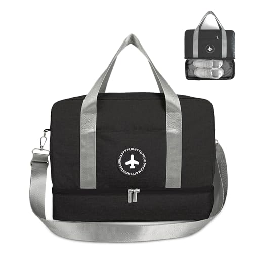 FANDARE Sporttasche Reisetasche Schultertasche Handgepäck Weekender Rucksack Damen Herren für Übernachtung Strandhandtasche Kosmetiktasche Camping Schwimmen Trainieren mit Schuhe Abteil Grau A von FANDARE