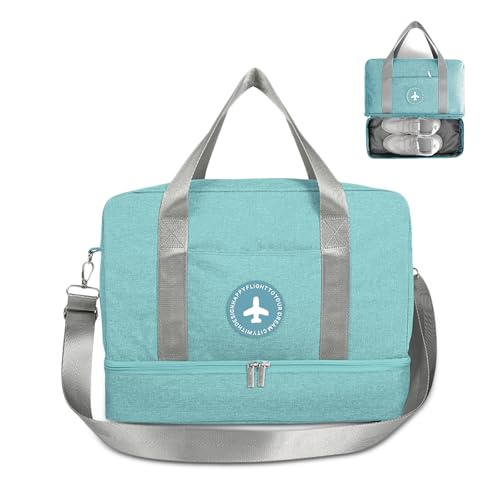 FANDARE Sporttasche Reisetasche Schultertasche Handgepäck Weekender Rucksack Damen Herren für Übernachtung Strandhandtasche Kosmetiktasche Outdoor Camping Schwimmen Trainieren mit Schuhe Abteil Grün A von FANDARE
