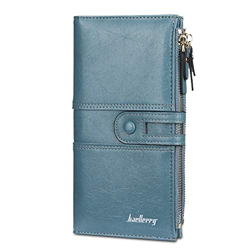 FANDARE Stilvoll Geldbörse Wasserdicht Lange Portemonnaie Herren Damen Brieftasche Wasserdicht Portmonee Beutel Geldklammer Kreditkartenetui Geldbeutel mit 12 Kartensteckplatz Wallet Blau von FANDARE