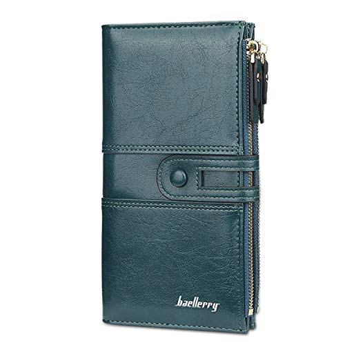 FANDARE Stilvoll Geldbörse Wasserdicht Lange Portemonnaie Herren Damen Brieftasche Wasserdicht Portmonee Beutel Geldklammer Kreditkartenetui Geldbeutel mit 12 Kartensteckplatz Wallet Grün von FANDARE