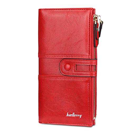 FANDARE Stilvoll Geldbörse Wasserdicht Lange Portemonnaie Herren Damen Brieftasche Wasserdicht Portmonee Beutel Geldklammer Kreditkartenetui Geldbeutel mit 12 Kartensteckplatz Wallet rot von FANDARE