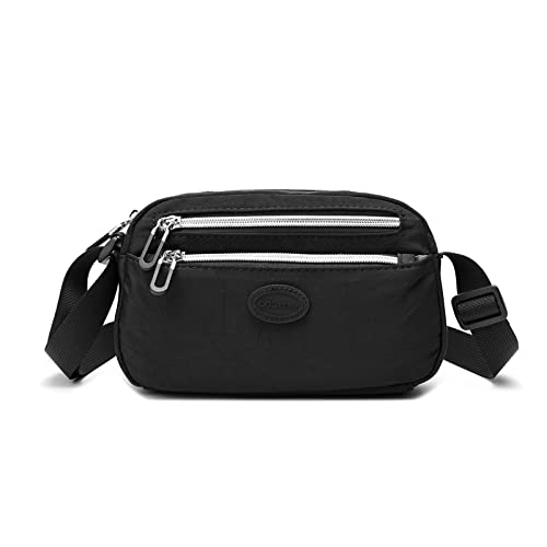 FANDARE Superleicht Schultertasche Damen Umhängetasche Wasserdicht Nylon für Sporttasche Arbeitstasche Reise Freizeit Crossbody Bag Schwarz von FANDARE