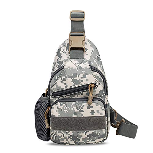 FANDARE Tactical Schultertasche Herren Brusttasche Umhängetasche Rucksack mit USB Sling Rucksack Militär Sporttasche für Wandern,Abenteuer,Sport, Reisen und Joggen Grau Camo von FANDARE