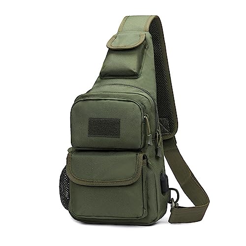FANDARE Taktisch Brusttasche Military Schultertasche Sling Bag Herren Damen Umhängetaschen mit USB-Ladeanschluss Schultertasche Crossover Rucksack für Reisen Wandern Crossbody Pack Armeegrün von FANDARE