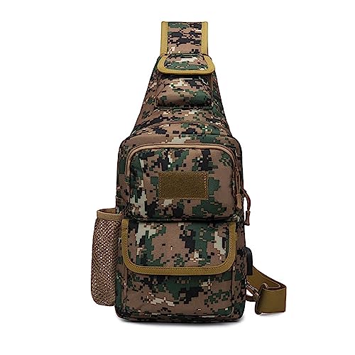 FANDARE Taktisch Brusttasche Military Schultertasche Sling Bag Herren Damen Umhängetaschen mit USB-Ladeanschluss Schultertasche Crossover Rucksack für Reisen Wandern Crossbody Pack Grün Braun von FANDARE