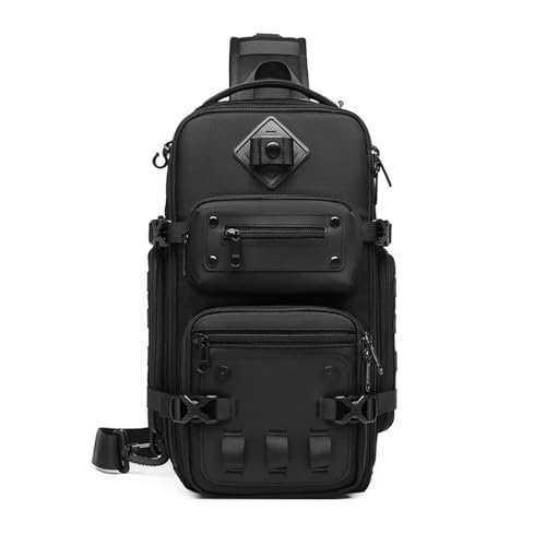 FANDARE Taktisch Brusttasche für Herren Bauchtasche Schultertasche Crossbody Sling Bag mit Stativhalterung Umhängetaschen Verstellbare Schultergurte für Wandern Reisen Crossover Daypacks Schwarz von FANDARE