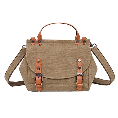 FANDARE Tragbar Umhängetasche Damen Mittel Schultertasche Leinwand Handtaschen Frauen Freizeit Sports Arbeit Outdoor Reise Messenger-Bags Khaki von FANDARE