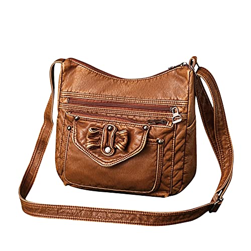 FANDARE Ultra Weich Schultertasche Damen Vintage Umhängetasche Frauen Schulranzen PU Leder Wasserdicht für Shopper Reisen Arbeitstasche Messenger Bags Braun A von FANDARE