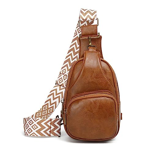 FANDARE Ultraleicht Brusttasche Damen Handtaschen Elegant Handy Umhängetasche PU Leder Sling Tasche mit verstellbarem, breitem Riemen Schultertasche Frauen Handytasche zum Umhängen Damentasche Braun von FANDARE