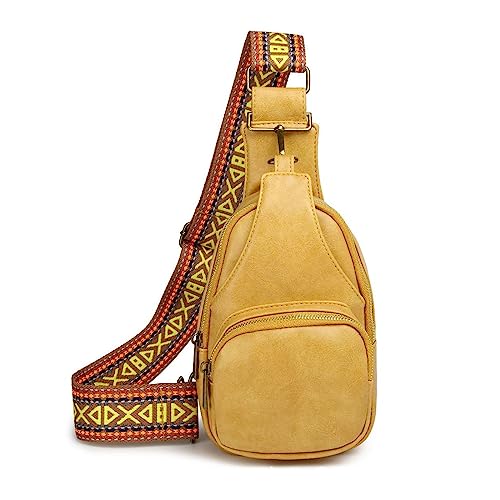 FANDARE Ultraleicht Brusttasche Damen Handtaschen Elegant Handy Umhängetasche PU Leder Sling Tasche mit verstellbarem, breitem Riemen Schultertasche Frauen Handytasche zum Umhängen Damentasche Gelb von FANDARE